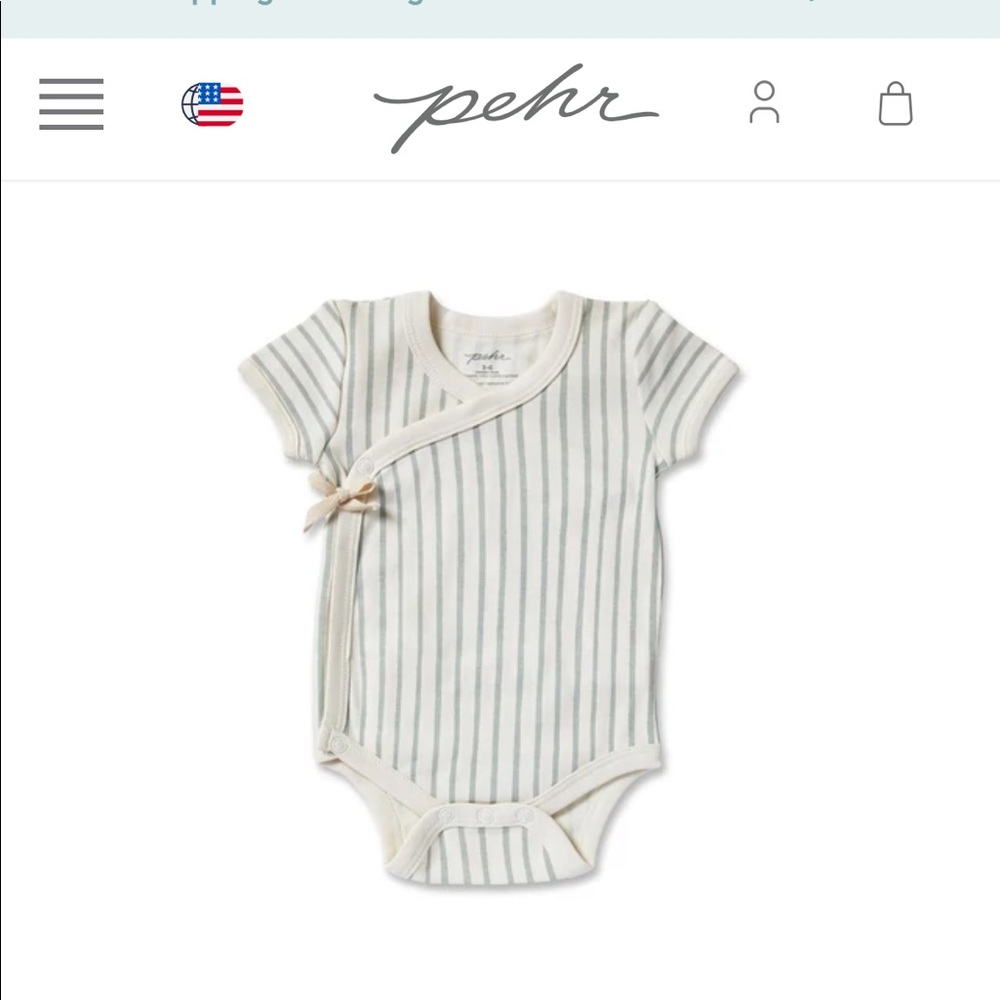 Pehr Short Sleeve Kimono onesie in green stripe